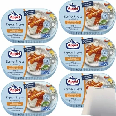 Abbildung von Appel Zarte Filets vom Hering Balance Gemüse Ingwer 6er Pack (6x200g Dose) + usy Block