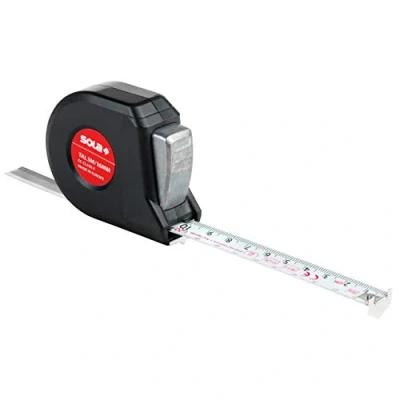 Abbildung von SOLA TALMETER Bandmaß 3m / 16mm Taschenbandmaß mit Zirkel und Anreißfunktion Stahlband, weiß lackiert mm Skala Genauigkeitsklasse II Rollmeter festem Endhaken Länge 2m/16mm