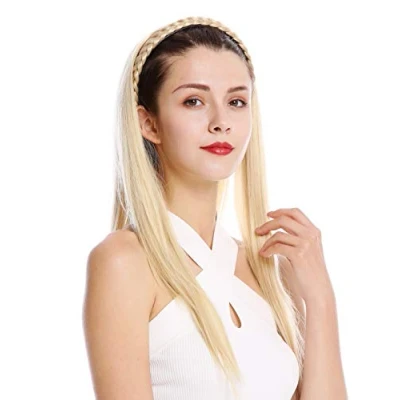 Abbildung von WIG ME UP TYW60875H 26 Halbperücke Haarteil edel geflochtener Haarreif glatt sehr lang 70 cm Hellblond helles Goldblond