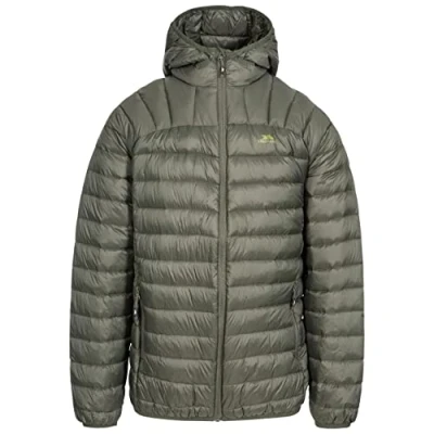Abbildung von Trespass Romano, Olive, XS, Zusammenrollbare Ultraleichte Warme Daunenjacke mit Kapuze, 90% Daunen für Herren, X Small, Grün