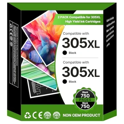 Abbildung von 305XL Schwarz Druckerpatronen Ersatz für HP 305 XL Patronen DeskJet 2700 2710 2720 2722 Plus 4110 4120 4130 Envy 6000 6010 6020 6032 Pro 6400 6420 (2 Schwarz)
