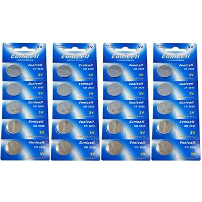 Abbildung von 20 x CR2032 3V Lithium Knopfzelle 210 mAh (4 Blistercards a 5 Batterien) EINWEG Markenware Eunicell