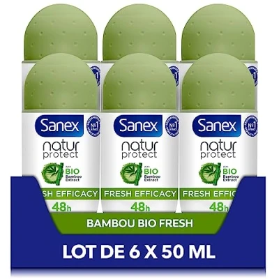 Abbildung von SANEX Deodorant Kugel Natur Protect Fresh Effacy für Damen &amp; Herren Bio Bambusextrakt natürliches Bambuspulver Geruchsschutz 48 Stunden Vegan 6 x 50 ml