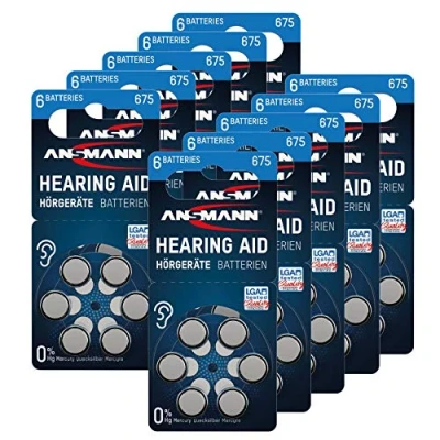 Abbildung von ANSMANN Hörgerätebatterien 675 (Blau 60 Stück Vorrats Set) Typ P675 ZL1 PR44 Zink Luft 1,4V Batterie für Hörgeräte, Hörverstärker, Hörhilfe mit äußerst Langer Lagerfähigkeit