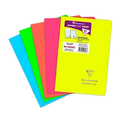 Abbildung von Clairefontaine 941623C Heft Koverbook NEON geheftet Umschlag aus PP blickdicht 11x17cm 48 Blatt, kariert, farbig sortiert in Neonfarben, 1 Stück
