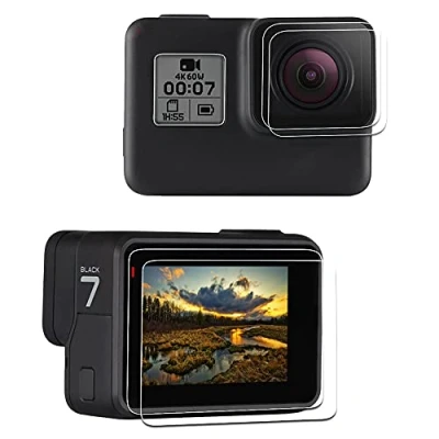 Abbildung von LARRITS schutzfolie for GoPro Hero 12 11 10 9 8 7 Black, 2 x Panzerglas Displayschutzfolie Objektiv Displayschutz Frontscheibe (Für 6 5 Black)