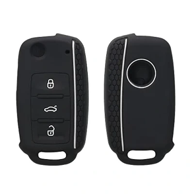 Abbildung von kwmobile Schlüsseltasche Autoschlüssel Silikon Hülle für VW Skoda Seat 3 Tasten (1 tlg), Schlüsselhülle aus in Weiß Schwarz