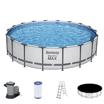 Abbildung von Bestway Steel Pro MAX Frame Pool Komplett Set mit Filterpumpe Ø 549 x 122 cm, lichtgrau, rund