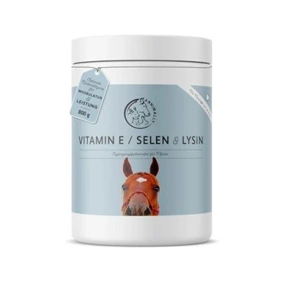 Abbildung von Annimally Selen, Vitamin E, Lysin Pulver für Pferde 800g Pferd Lysin, Selen Komplex zur Unterstützung der Muskulatur &amp; Leistung Ergänzungsfuttermittel und Ponys
