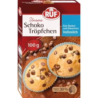 Abbildung von RUF Schoko Tröpfchen Vollmilch, backfeste Schokoladen Tropfen zum Backen &amp; Dekorieren von Kuchen Co., Topping für Porridge, glutenfrei vegan