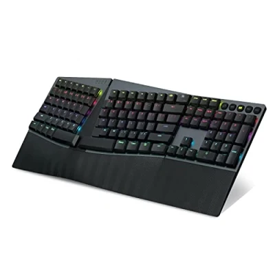 Abbildung von Perixx PERIBOARD 835BL Kabellose, ergonomische mechanische Tastatur, RGB Hintergrundbeleuchtung, Flache Blaue Klickschalter, Multi Geräte Verbindung, kompatibel mit Windows und Mac OS X, US Englisch