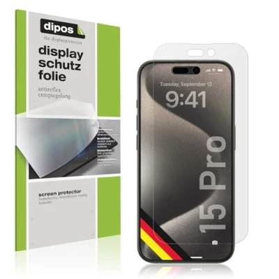 Abbildung von dipos I 2X Schutzfolie matt kompatibel mit Apple iPhone 15 Pro Folie Displayschutzfolie