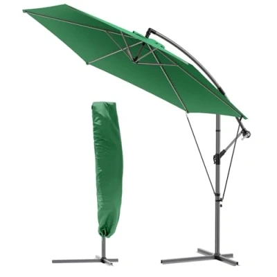 Abbildung von VOUNOT Ampelschirm 300 cm, Sonnenschirm mit Kurbelvorrichtung, Windsicherung und Schutzhülle, Sonnenschutz UV Schutz, Gartenschirm Marktschirm Kurbelschirm, Grün