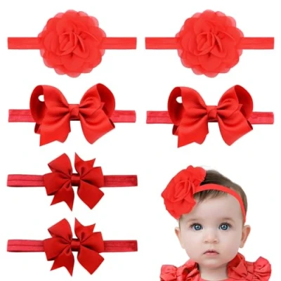 Abbildung von EUPSIIU 6 Stück Baby Haarspangen Mädchen Haarschleife Rote Schleife Stirnband Clip für Cosplay Party Cheer Weihnachten Geburtstagsfeier Kleinkinder Kinde (Rot)