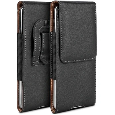 Abbildung von moex Plug Case kompatibel mit Apple iPhone 14 Hülle Gürtelclip, Handy Gürteltasche aus Vegan Leder, Handyhülle zum Einstecken, Etui Flip Schutzhülle klappbar Schwarz