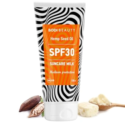 Abbildung von BODI BEAUTY Sonnenschutzmilch sonnencreme für Gesicht und Körper SPF mit Sheabutter, Vitamin A, E, Kakaobutter, Coenzym Q10, sonnenschutz LSF Herren Damen 150ml (SPF 30)
