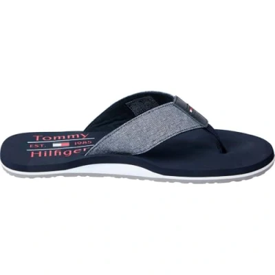 Abbildung von Tommy Hilfiger Herren Flip Flops Chambray mit Leinen, Blau (Desert Sky), 42