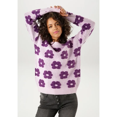 Abbildung von Aniston CASUAL Strickpullover, mit aufgestrickten Blüten NEUE KOLLEKTION