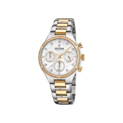 Abbildung von Festina Chronograph Boyfriend Kollektion, F20402/1, Armbanduhr, Quarzuhr, Damenuhr, Stoppfunktion, Edelstahlarmband