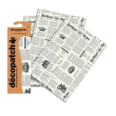 Abbildung von Decopatch Papier No. 770 (weiß schwarz Zeitung, 395 x 298 mm) 3er Pack