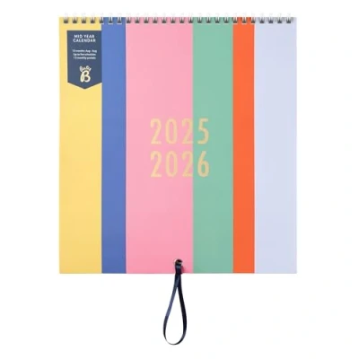 Abbildung von Busy B Family Wall Calendar Mid Year Aug &#039;25 &#039;26 Multi Stripe Design For Families with 5 Columns, Storage Pockets, Ribbon Hanging Loop &amp; Colour Coded Stickers 25.5 x 23.5cm