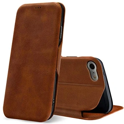 Abbildung von Verco Handyhülle für iPhone SE 2020 2022, 8 Hülle Bookstyle Premium Handy Flip Cover Apple 7/8 / 2 3 [4,7 Zoll] [integr. Magnet] Book Case PU Leder Tasche, Braun