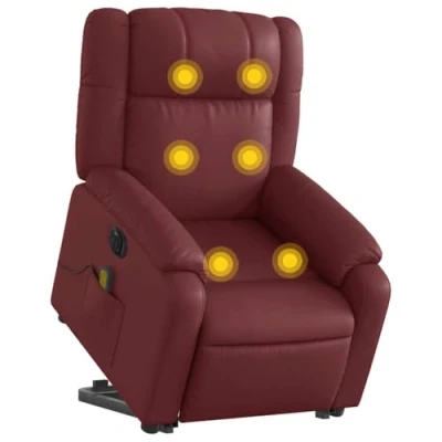 Abbildung von vidaXL Massagesessel, Elektrisch Verstellbar Sessel mit Aufstehhilfe, Fernsehsessel Relaxsessel Liegefunktion, Liegesessel Aufstehsessel Polstersessel, Weinrot Kunstleder