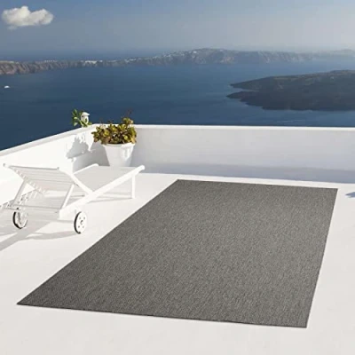 Abbildung von Taracarpet Outdoor Teppich Wetterfest Wohnzimmer Balkon Küchenteppich Flachgewebe Sisaloptik Einfarbig Uni anthrazit dunkelgrau 120x160 cm
