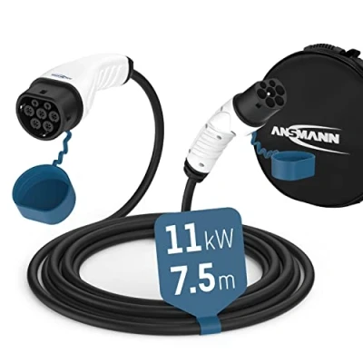 Abbildung von Ansmann Ladekabel Typ 2 mit 11 kW für Hybrid &amp; Elektroauto / Typ2 Auto 7,5 Meter, 3 phasig, kompatibel e Autos Hybridautos, wie Tesla Model 3, Up, ID.3, ID.4, Zoe, EQ for Two