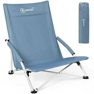 Abbildung von HOMECALL Klappstuhl Strandliegestuhl Klappbar leicht niedriger Strandstuhl Campingstuhl (1 St), Bequeme Rückenlehne, Gepolsterte Armlehnen, bis 120 kg