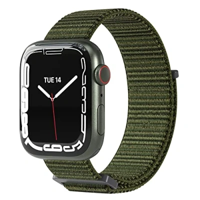 Abbildung von EAZY CASE Armband kompatibel mit Apple Watch 38mm 40mm 41mm 42mm verstellbares Ersatzarmband aus Nylon Sport Loop Serie 9 8 7 6 5 4 3 2 1 SE für Damen und Herren Nacht Grün