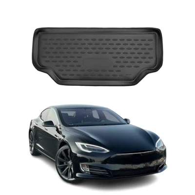 Abbildung von OMAC Kofferraummatte Kofferraumwanne kompatibel mit Tesla Model S 2014 2020 Gummi TPE Schwarz