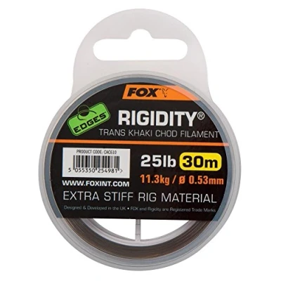 Abbildung von Fox Edges Rigidity Chod Filament 30m Trans/Khaki Vorfachschnur zum Karpfenangeln, Vorfachschnüre, Karpfenvorfach, Vorfach, Durchmesser/Tragkraft:0.57mm / 30lb 13.64kg Tragkraft