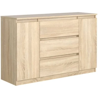 Abbildung von meble masztalerz Kommode Eiche Sonoma Matt mit 3 Schubladen und 2 Türen 120 cm, Sideboard Wohnzimmer, Schlafzimmer H: 78,2 B: 120,4 T: 39 cm Schubladen, Schubladenschrank
