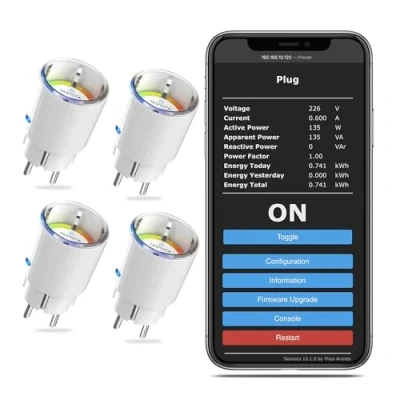 Abbildung von SMARTERCURRY Smart TASMOTA Mini Steckdose WLAN ESP32 Serie Plug stromzähler Zeitschaltuhr Work with MQTT, Domoticz, ioBroker Home Assistant Google Alexa 4 Stücke