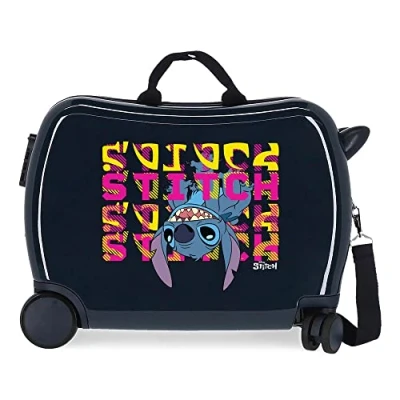 Abbildung von Disney Stitch Naughty Face Down Blauer Kinderkoffer, 50 x 38 20 cm, starres ABS, seitlicher Kombinationsverschluss, 34 l, 1,8 kg, 4 Doppelrollen, Handgepäck