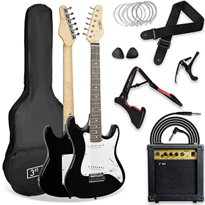Abbildung von 3rd Avenue XF 3/4 Size E Gitarre Ultimate Kit Mit 10 W Verstärker, Digitalem Stimmgerät, Kabel, Ständer, Gigbag, Gurt, Ersatzsaiten, Plektren, Kapodaster Schwarz