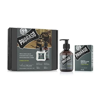 Abbildung von Proraso Bartpflege Set für Männer Cypress &amp; Vetyver (Duo Set), Luxuriöses Geschenkset mit feuchtigkeitsspendendem Bartshampoo und Bart Balsam, Made in Italy