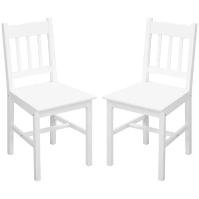 Abbildung von HOMCOM Esszimmerstuhl, 2er Set Küchenstühle, Küchenstuhl, Wohnzimmerstuhl mit Rückenlehne, Essstuhl für Küche, Esszimmer, Kiefernholz, 41 x 46,5 85,5 cm, Weiß