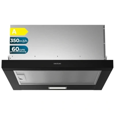 Abbildung von Cecotec Bolero Flux TLM 603500 Teleskop Dunstabzugshaube, 60 cm, Motor 70 W, Saugleistung 350 m3/h, mechanische Steuerung, 2 Leistungsstufen, Licht und Kohlefilter, schwarzes Finish