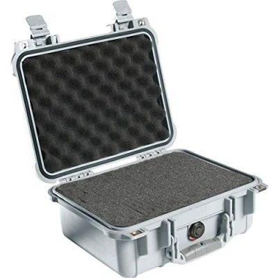 Abbildung von PELI 1400 Koffer für Kamera, Linsen, Drohnen, Empfindliches Elektronisches Equipment, IP67 Wasser und Staubdicht, 9L Volumen, Mit Schaumstoffeinlage (Anpassbar), Farbe: Silber/Grau