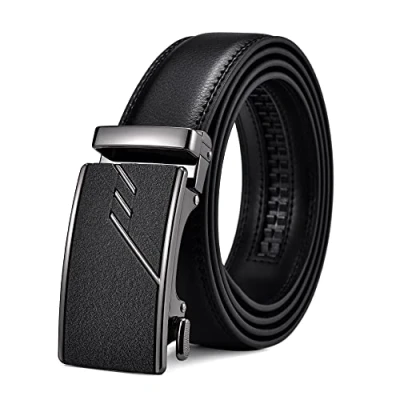 Abbildung von FEFLO Gürtel Herren Ledergürtel Ratsche Automatik Leder (XXL, Gürtellänge 125cm, geeignet für Taille 101cm 108cm) Größe Angepasst, Schwarz, Freizeit Business Hose