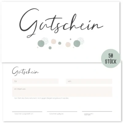 Abbildung von Things of Happiness Geschäftspapier 50 Blanko Gutscheine zum Ausfüllen, Gutscheinkarten, Geschenkgutschein für Nagelstudio, Friseur, Massage, Kosmetik