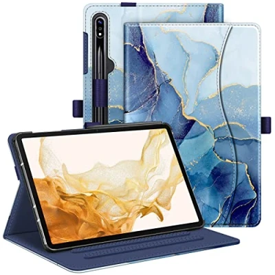 Abbildung von Fintie Hülle für Samsung Galaxy Tab S8 Plus 2022/S7 FE 2021/S7 2020 12,4 Zoll, Multi Winkel Viewing Schutzhülle mit Tasche, Auto Sleep/Wake, Ozean Marmor