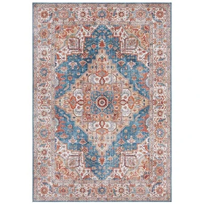 Abbildung von Nouristan Sylla Asmar Wohnzimmerteppich Orient Touch Detailiertes Muster Florales Kurflor Flachgewebe Teppich für Esszimmer, Wohnzimmer, Schlafzimmer Jeansblau, 80x200cm, Polyester, 80x200 cm