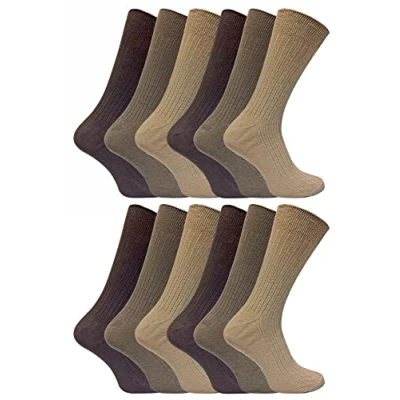 Abbildung von 12 Paar Multipack Herren 100% Baumwolle Socken Snob Gerippte Kleid Braun