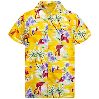 Abbildung von King Kameha Funky Hawaii Hemd, Herren, Kurzarm, Flamingos, Gelb, M