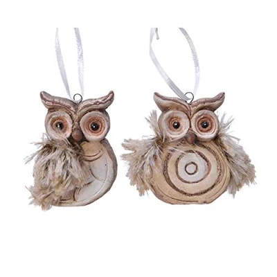 Abbildung von Christbaumschmuck Keramik ca. 7cm x 1 Stück sortiert Eule mit Kunstfell Weihnachtskugeln Vogel braun