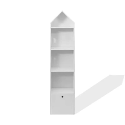 Abbildung von Rebecca Mobili Kinderbuchregal, Spielzeugregal, MDF Weißes Holz, 1 Schublade 4 Fächer zum Ordnen von Spielen, Büchern und Kinderbüchern Maße HxLxB: 154 x 35 30 cm Art. RE6731