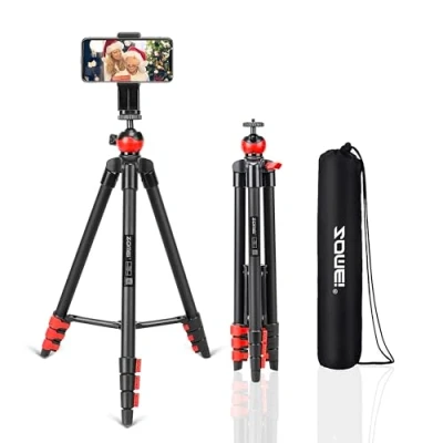 Abbildung von BONFOTO Handy Stativ Kamera Stativ, 137 cm Leicht Videostativ für Smartphone mit Halterung und Fernbedienung, kompatibel